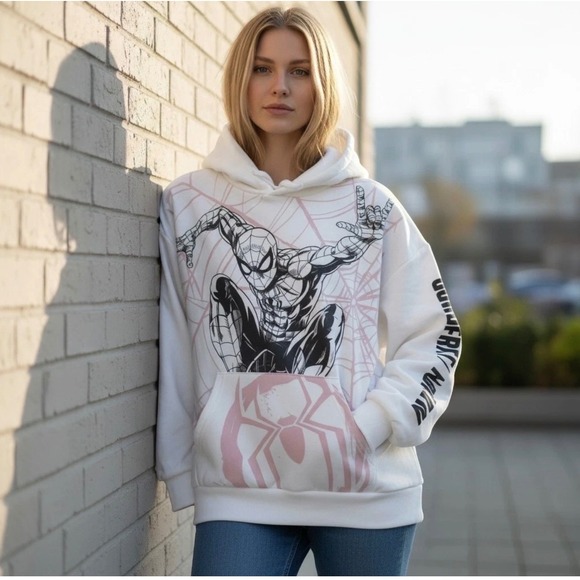 Marvel Tops - Marvel Spider-Man Brand New Day White Graphic Hoodie Sweatshirt Small
